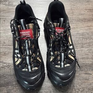 Burberry Black and Beige Check Sneakers